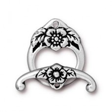 17mm TierraCast Floral Toggle Clasp Set - Antique Fine Silver Plated