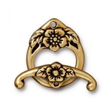 17mm TierraCast Floral Toggle Clasp Set - Antique Gold Plated
