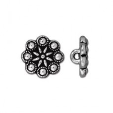 12mm TierraCast Czech Rosette Buttons - Antique Silver - Pack of 2