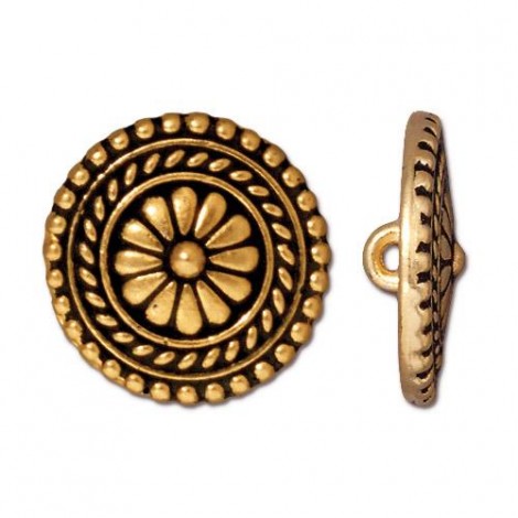 17mm TierraCast Large Bali Buttons - Antique 22K Gold Plated - Each