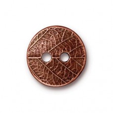 17mm TierraCast Round Leaf Button - Antique Copper