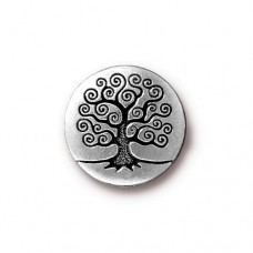 16mm TierraCast Tree of Life Button - Antique Fine Silver Plated