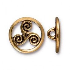 16mm TierraCast Open Triskele Button - Ant Gold - Pack of 2