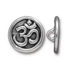 17mm TierraCast Om Button - Antique Silver - Each