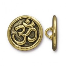 17mm TierraCast Om Button - Antique Gold - Each