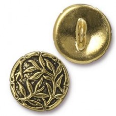 16mm TierraCast Bamboo Button - Antique 22K  Gold Plated Bezel Drops - Each