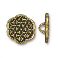 16mm TierraCast Flower of Life Button - Antique Gold - Each