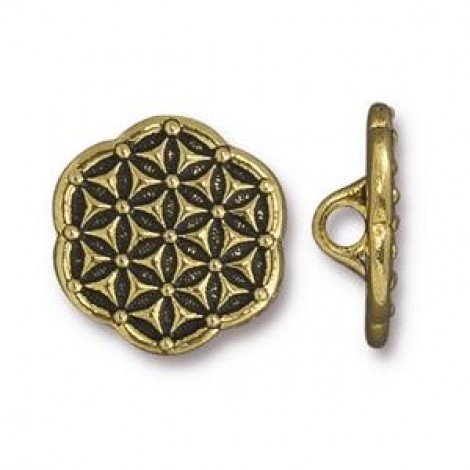 16mm TierraCast Flower of Life Button - Antique Gold