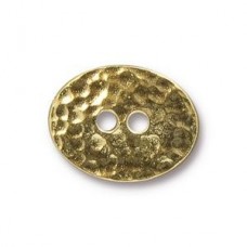 19x15mm TierraCast Distressed Oval Button - Bright 22K Gold Plated