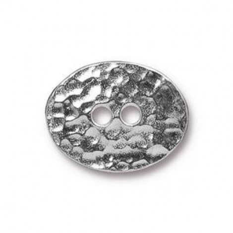 19x15mm TierraCast Distressed Oval Button - Rhodium Bright