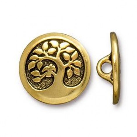17mm TierraCast Bird in a Tree Button - Antique Gold - Each