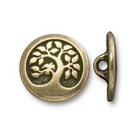 17mm TierraCast Bird in a Tree Button - Brass Oxide