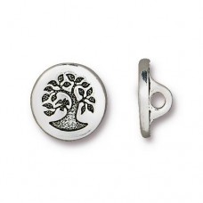 12mm TierraCast Small Bird in a Tree Button - Antique Fine Silver Plated