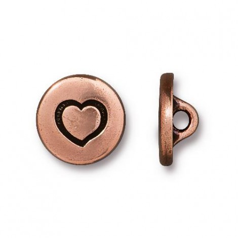 12mm TierraCast Small Heart Buttons - Antique Copper - Pack of 2