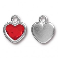 13x15mm TierraCast Swarovski Heart Drops - Siam/Silver - Each