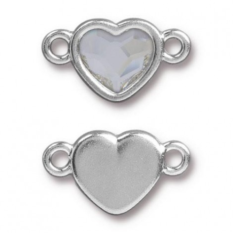 11x20mm TierraCast Swarovski Heart Links - Silver/Crystal