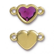 11x20mm TierraCast Swarovski Heart Links- Gld/Fuchsia - Each