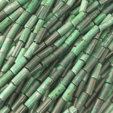 9x4mm Czech Limited Edition Bugle  Beads - Aged Wampum Jade Picasso Mix - Per strand