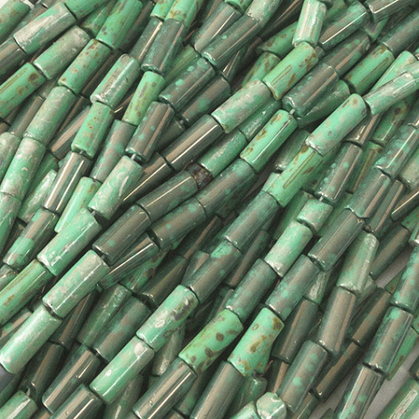 9x4mm Czech Limited Edition Bugle  Beads - Aged Wampum Jade Picasso Mix - Per strand