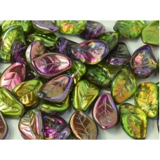 14x9mm Czech Top-Drilled Glass Leaves - Crystal Magic Orchid - Pack of 10