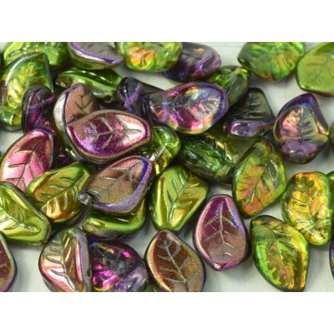 14x9mm Czech Top-Drilled Glass Leaves - Crystal Magic Orchid - Pack of 10 14x9mm Czech Top-Drilled Glass Leaves - Crystal Magic Orchid - Pack of 10