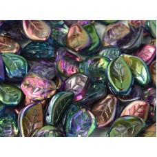 14x9mm Czech Top-Drilled Glass Leaves - Crystal Magic Blue - Pack of 10