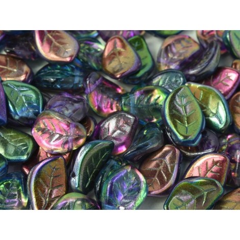 14x9mm Czech Top-Drilled Glass Leaves - Crystal Magic Blue - Pack of 10 14x9mm Czech Top-Drilled Glass Leaves - Crystal Magic Blue - Pack of 10