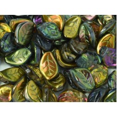 14x9mm Czech Top-Drilled Glass Leaves - Crystal Magic Copper - Pack of 10