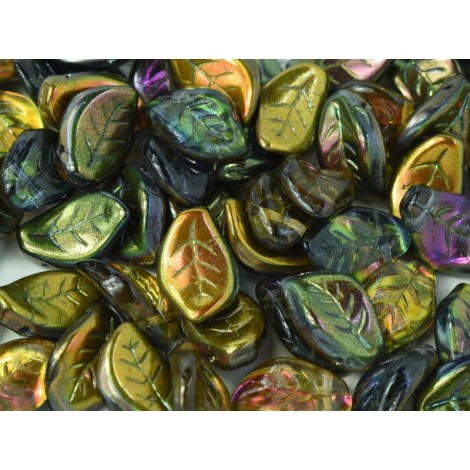 14x9mm Czech Top-Drilled Glass Leaves - Crystal Magic Copper - Pack of 10 14x9mm Czech Top-Drilled Glass Leaves - Crystal Magic Copper - Pack of 10