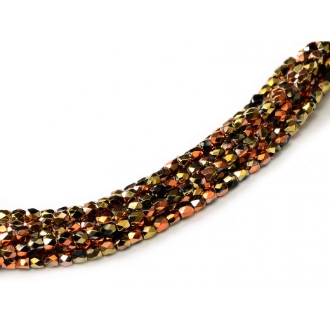 4mm Czech Firepolish Beads - Jet California Gold Rush - Pack of 50