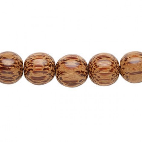 9-10mm Waxed Round Coconut Palm Tree Wood Beads - Sold per 15-1/2 to 16-inch strand