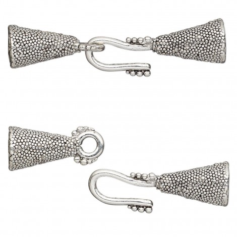 44x9mm Ant Pewter Hook Clasp Set with 6mm ID Cone Cord Ends - Per set