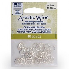 18ga 7/32" ID (7.6mm OD) Artistic Wire Square Chain Maille Rings - Non-Tarnish Silver - 40pc