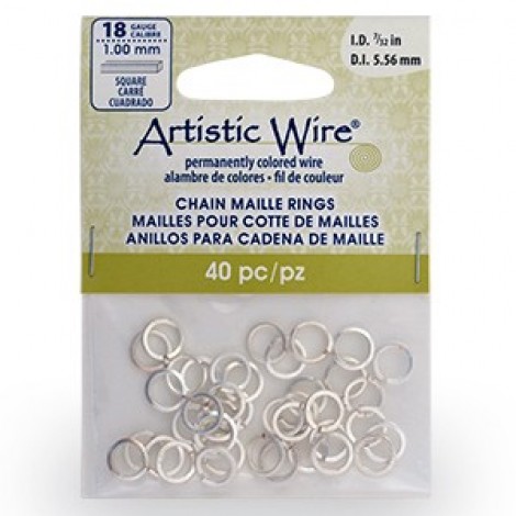 18ga 7/32" ID (7.6mm OD) Artistic Wire Square Chain Maille Rings - Non-Tarnish Silver - 40pc 18ga 7/32" ID (7.6mm OD) Artistic Wire Square Chain Maille Rings - Non-Tarnish Silver - 40pc