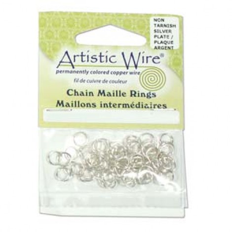 18ga 7/32" ID (7.6mm OD) Artistic Wire Chain Maille Jumprings - Tarnish Resistant Silver - 50pc