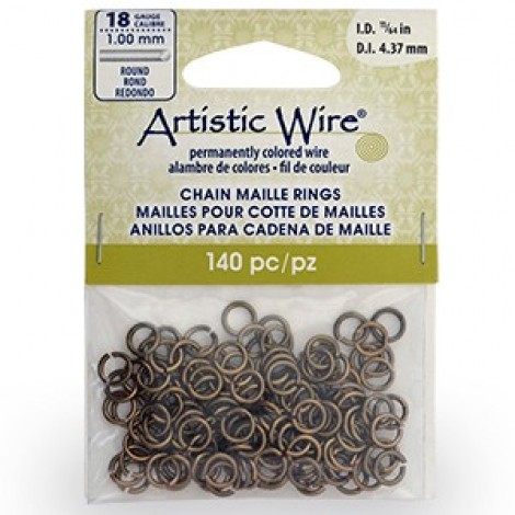 18ga 11/64" ID (6.4mm OD) Artistic Wire Ant Brass Round Chain Maille Jumprings