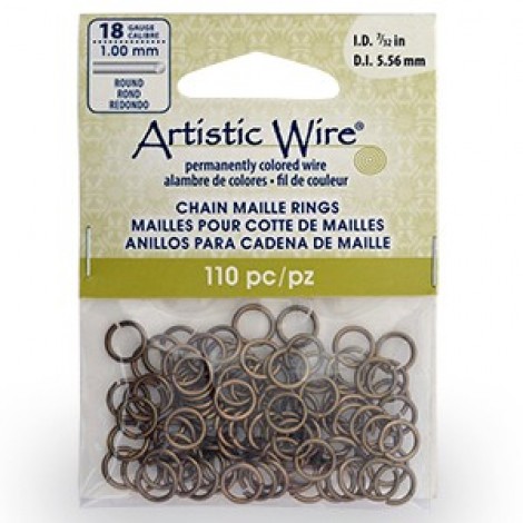 18ga 7/32" ID (7.6mm OD) Artistic Wire Ant Brass Round Chain Maille Jumprings
