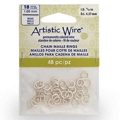 18ga 11/64" ID (6mm OD) Artistic Wire Chain Maille Weave Jumprings - Tarnish Resistant Silver - 48pc 18ga 11/64" ID (6mm OD) Artistic Wire Chain Maille Weave Jumprings - Tarnish Resistant Silver - 48pc