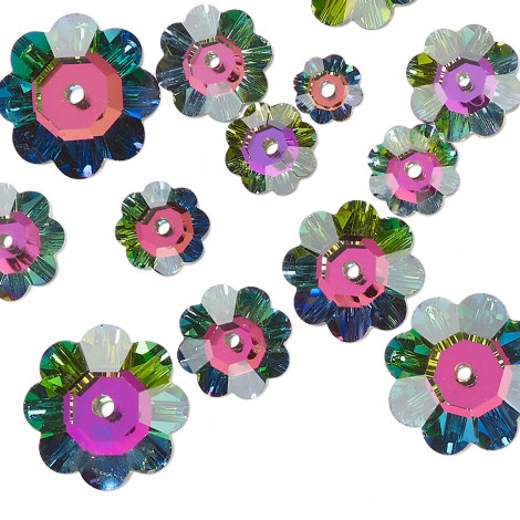 6-14mm Celestial Crystal Margarita Flower Beads - Crystal Vitrail - Pk of 20 6-14mm Celestial Crystal Margarita Flower Beads - Crystal Vitrail - Pk of 20