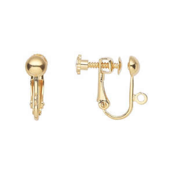15mm Gold Plated Screw Back Clip-on Earrings with Loop 5mm Half-Ball  Per Pair