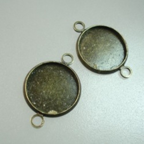 14mm ID Antique Brass Round 2-Loop Cabochon Tray Link