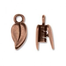 2mm ID Ant Copper Hidden Crimp Cord End - Leaf - Per Pair