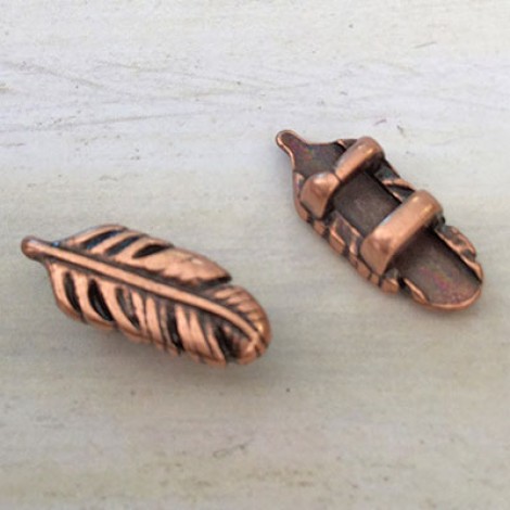 3mm Flat Leather Feather Slider - Ant Copper - Pack of 2 3mm Flat Leather Feather Slider - Ant Copper - Pack of 2