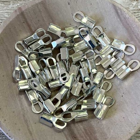 3mm Evergleam Silver Plated Fold Over Leather Ends - Pack of 10 3mm Evergleam Silver Plated Fold Over Leather Ends - Pack of 10