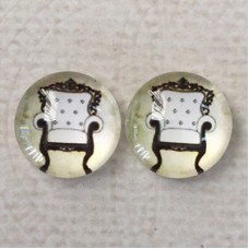 12mm Art Glass Backed Cabochons - Vintage Chair - Per Pair