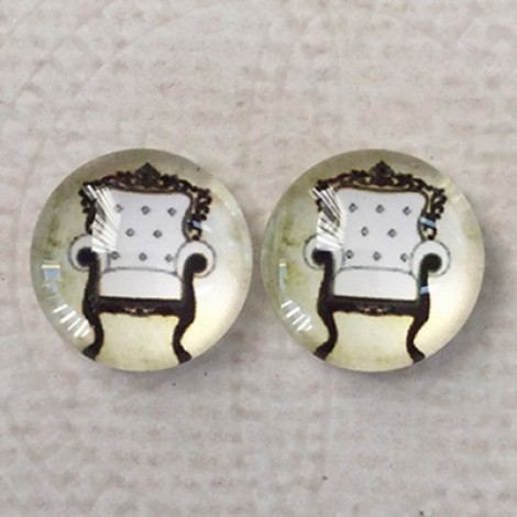 12mm Art Glass Backed Cabochons - Vintage Chair - Per Pair
