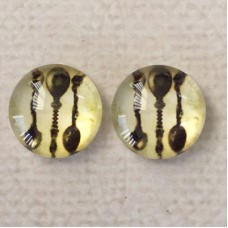 12mm Art Glass Backed Cabochons - Vintage Cutlery - Per Pair