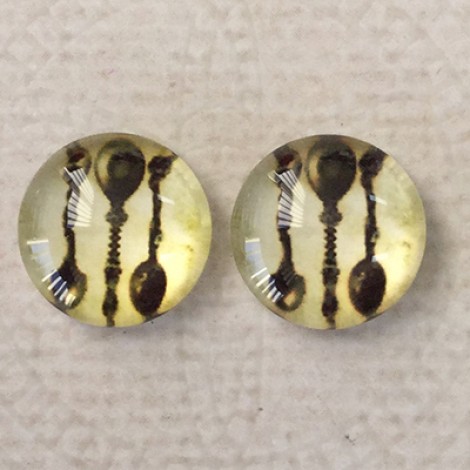 12mm Art Glass Backed Cabochons - Vintage Cutlery - Per Pair
