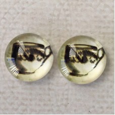 12mm Art Glass Backed Cabochons - Vintage Teacups - Per Pair