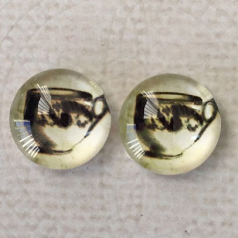 12mm Art Glass Backed Cabochons - Vintage Teacups - Per Pair 12mm Art Glass Backed Cabochons - Vintage Teacups - Per Pair